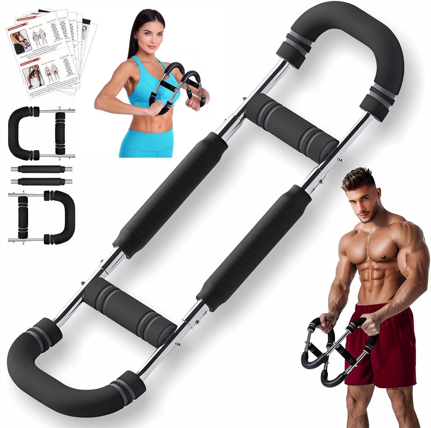 Twister Arm Trainer, Adjustable Resistance Chest Workout Equipment for Men Women, Forearm Biceps Tricep Chest Thigh Exerciser, Portable Spring Home Workout Bar