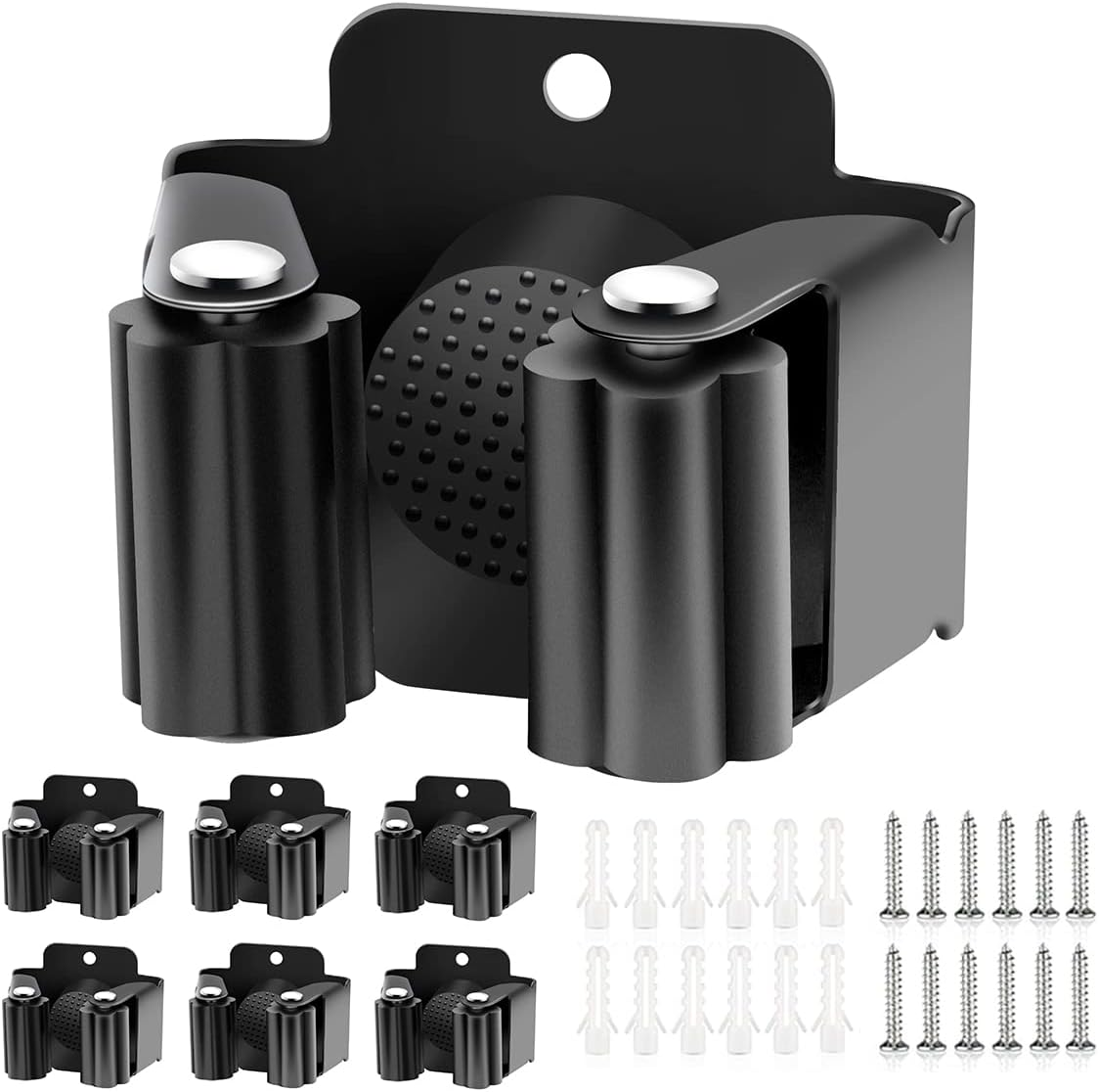 6 Pcs Mop and Broom Holder Wall Mounted, Mop Hanger Kit with Screws, Garden Tool Organizer for Kitchen, Home, Bathroom, Garage