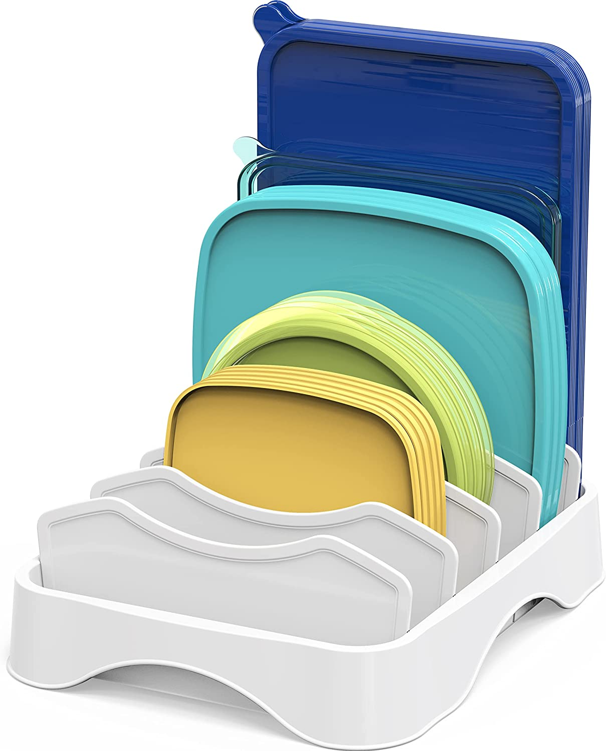Food Container Lid Organizer, Adjustable Dividers Lids Storage, 10''X8'', White