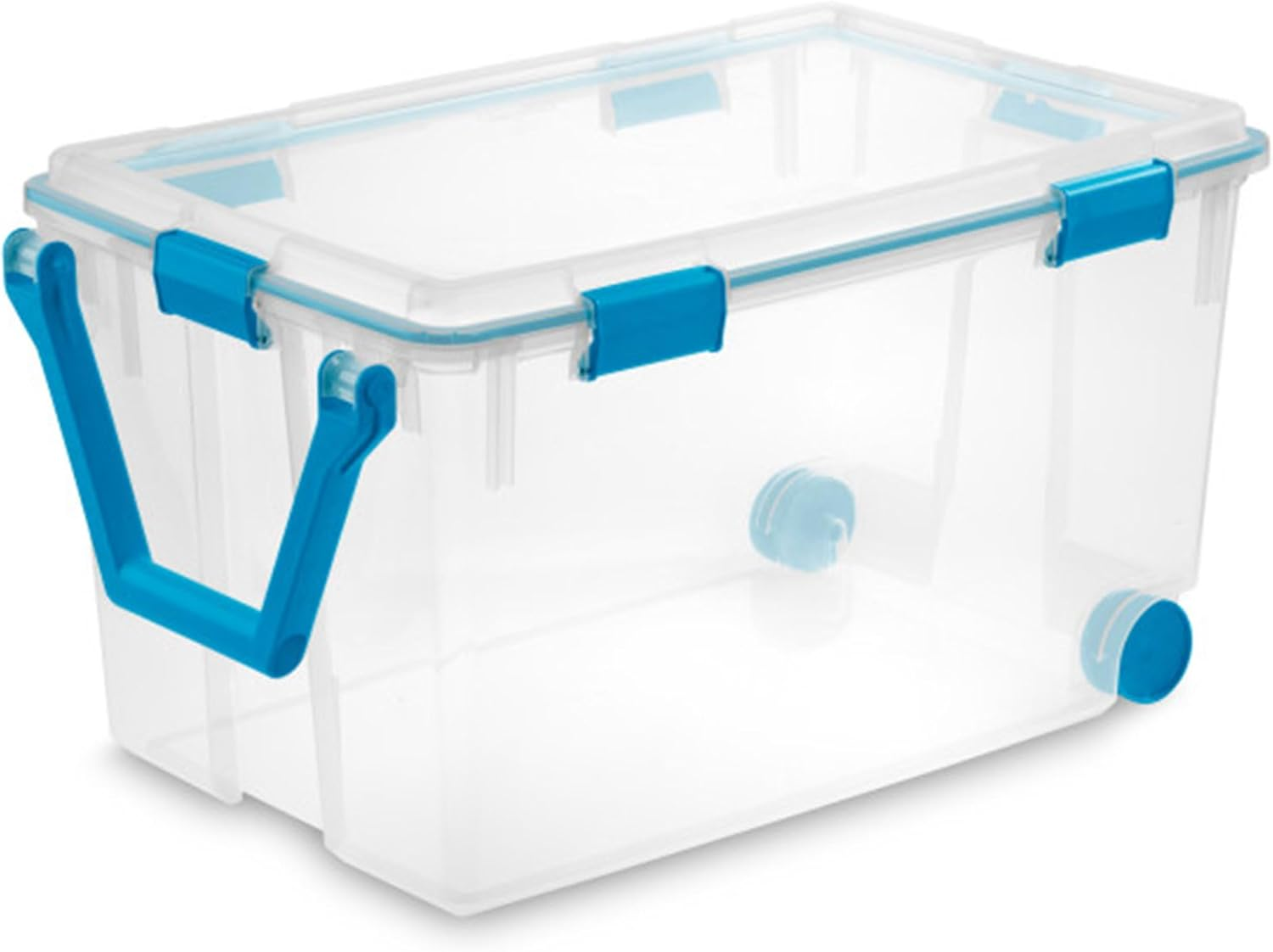 120 Qt Wheeled Gasket Box, Stackable Storage Bin with Latching Lid, Handle and Tight Seal, Plastic Container with Clear Base and Lid, 1-Pack