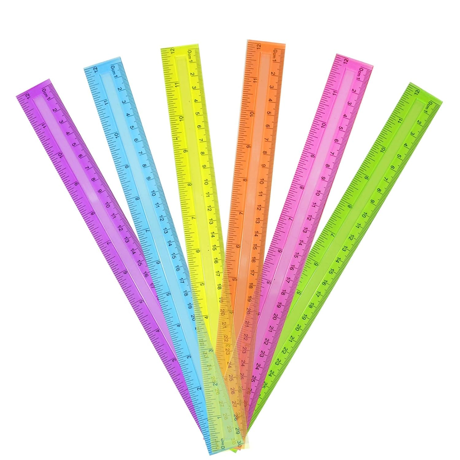 30 Pack Clear Plastic Rulers 12 Inch,Transparent Assorted Color Metric Bulk Rulers with Inches and Centimeters,Kids Ruler for School,Home,Office