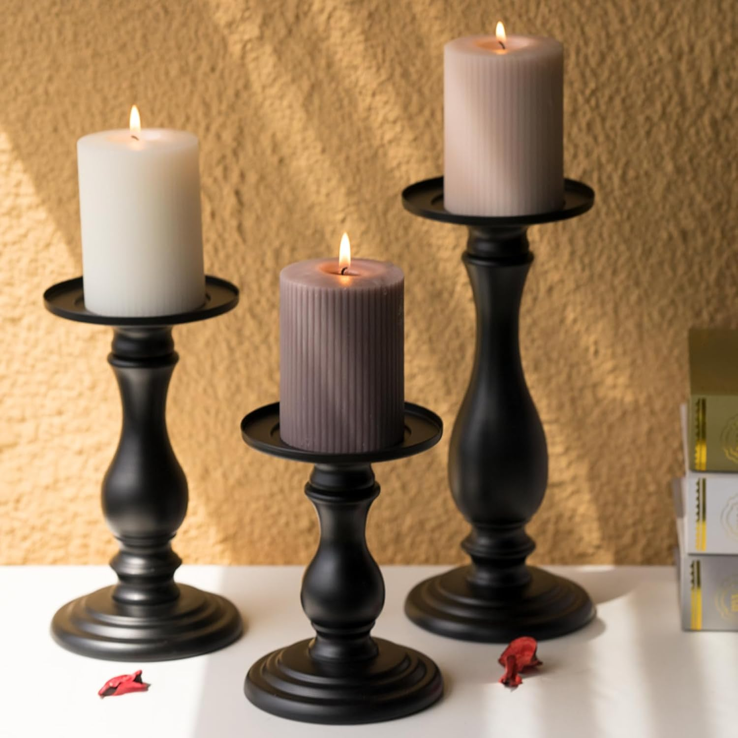 Matte Black Pillar Candle Holders Set of 3-10