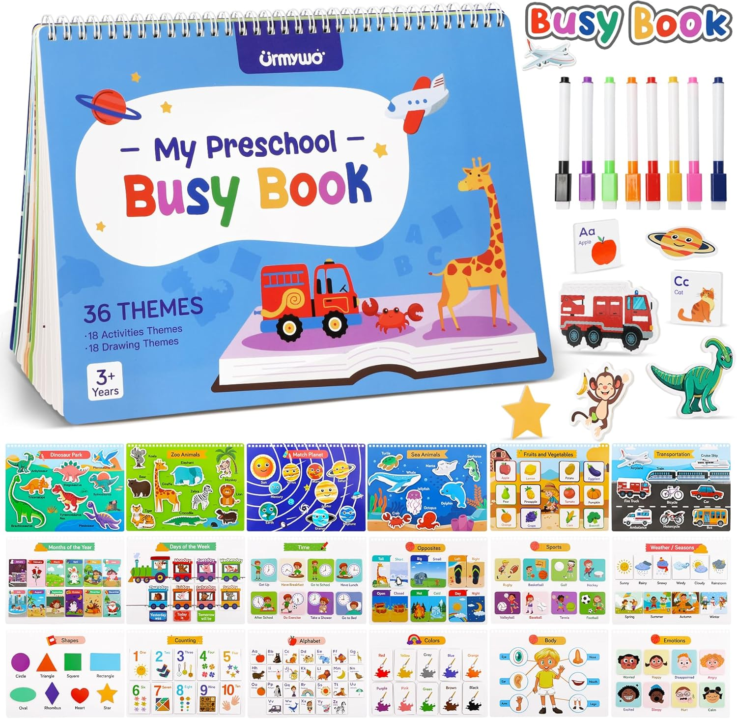 Busy Book for Toddlers 3-5, Preschool Learning Activities, Montessori Learning Educational Toys, Tracing Activity Coloring Books for Kids Ages 4-8, Autism Sensory Travel Toys, Christmas Birthday Gifts
