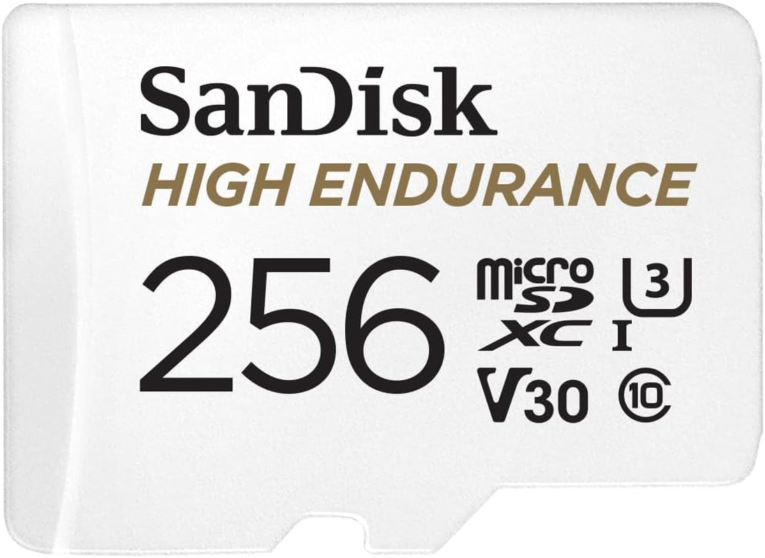 Sandisk 256GB High Endurance Microsdxc Card for IP Cams & Dash Cams + SD Adapter up to 20,000 Hours Full HD / 4K Videos up to 100 Mb/S UHS-I Class 10 U3 V30