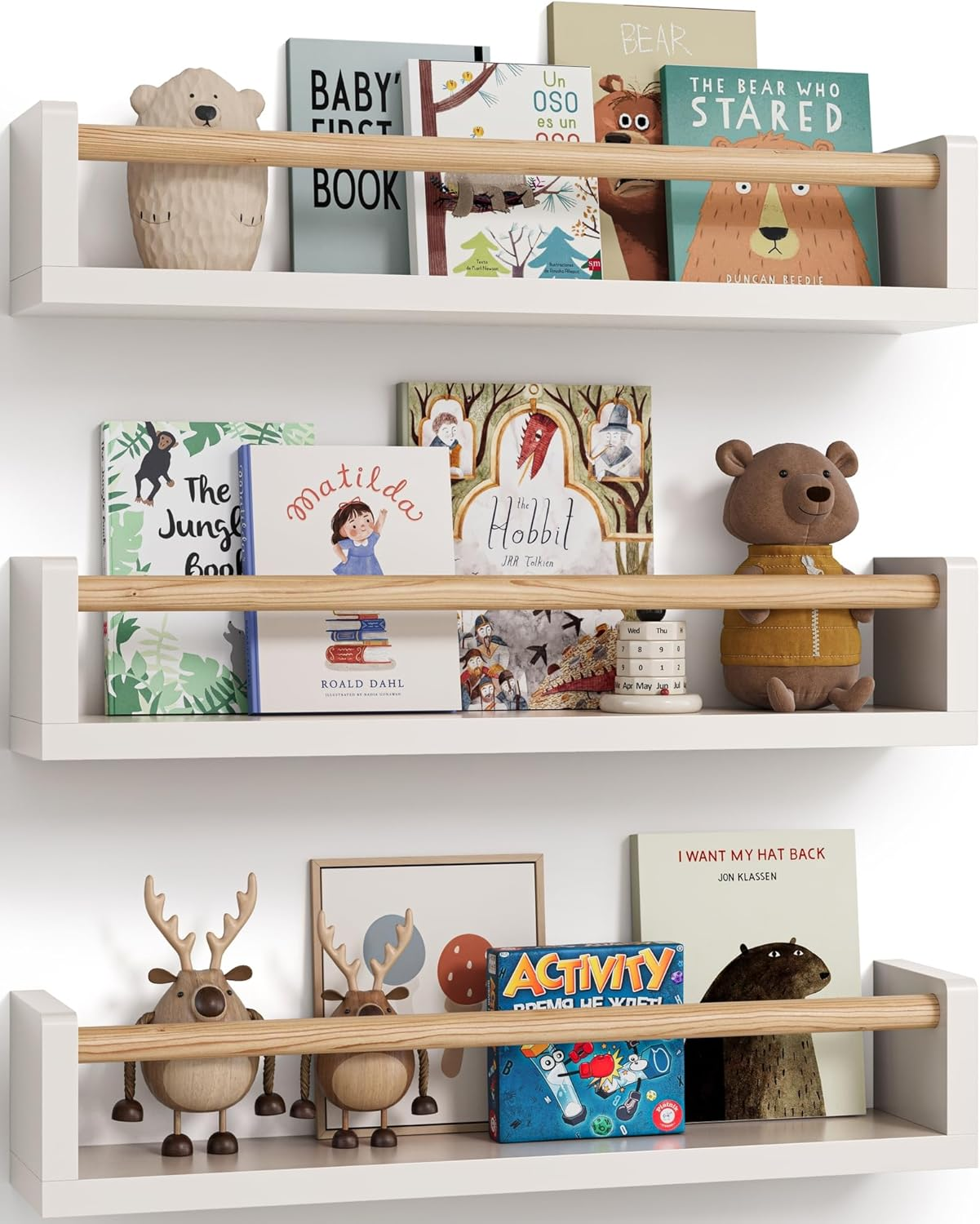 Nursery Book Shelves, Set of 3, Wall Bookshelf, Book Shelf for Kids Rooms, Wall Book Shelves for Bedroom Kids, Floating Shelf, Nursery Decor