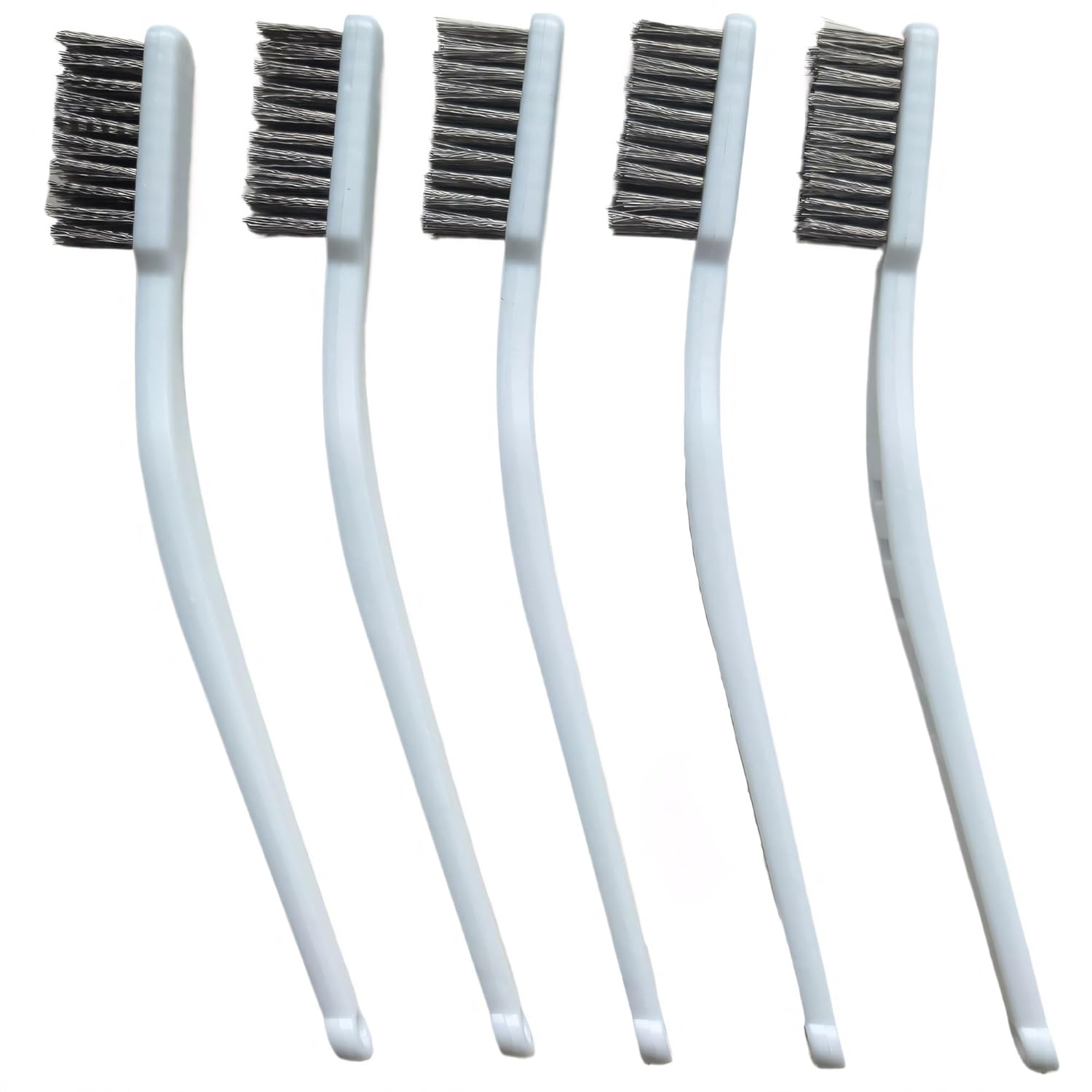 Stainless Steel Wire Brushes - Heavy-Duty Reinforced Bristle Cleaning Brushes for Kitchen, Industrial Use, Walnut Carving Gaps, Rust Removal & Polishing (5-Pack, 18Cm White Handle)