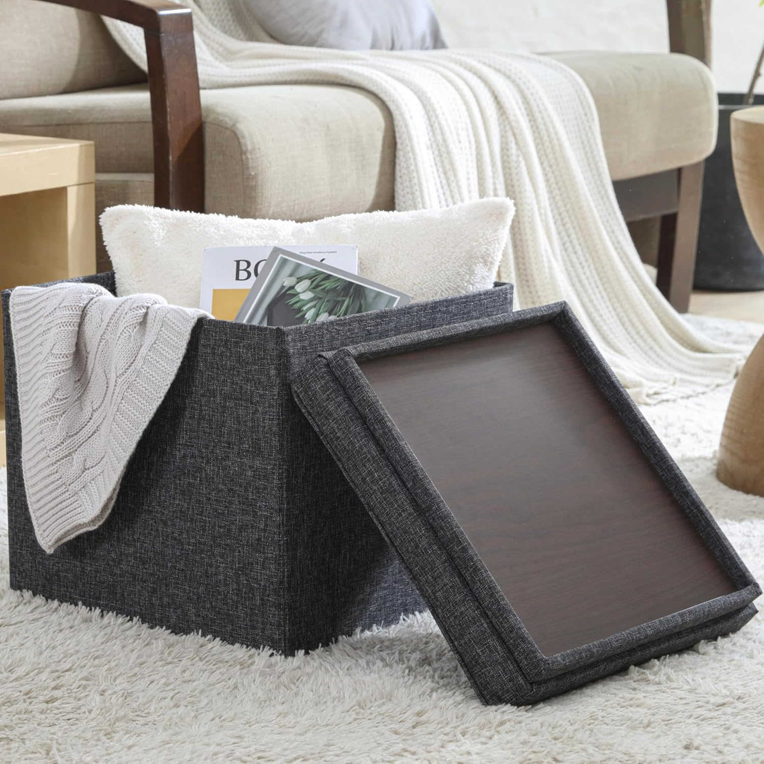 Square Storage Ottoman Linen Foldable Tufted Cube Storage Foot Rest Stool/Seat with Table Top Lid, Coffee Table Ottoman - 15