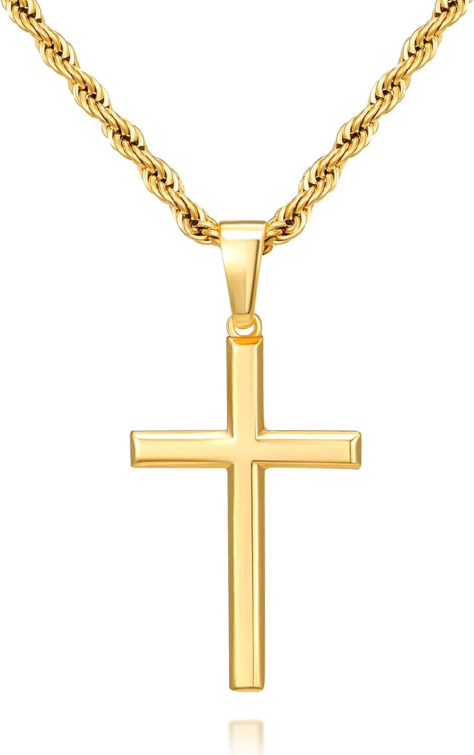 925 Sterling Silver Cross Necklace for Men, Hypoallergenic Cross Pendant with Secure Lobster Clasp, Gold Religious Jewelry Gift for Baptism/Easter/Father'S Day