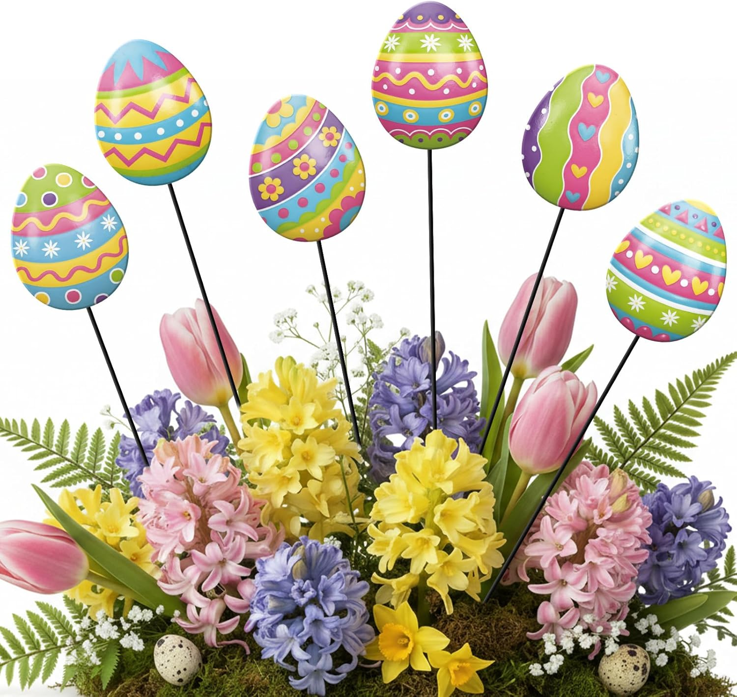 6 Pcs Metal Easter Garden Stakes Happy Easter Metal Garden Signs Colorful Egg Shape Yard Stakes Outdoor Decor for Home Lawn Porch Holiday Front Backyard