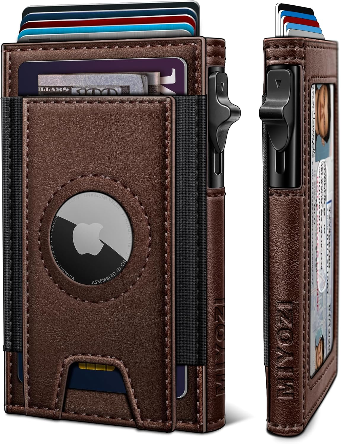 Airtag Wallet for Men, Slim Pop up Credit Card Holder RFID Blocking Mens Minimalist Wallet for 7-9 Cards ID Window, with Gift Box