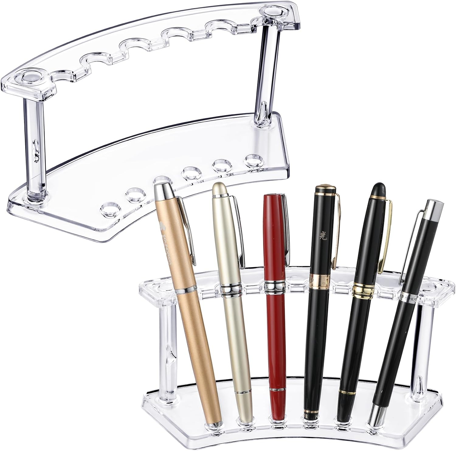 2 Pieces Plastic Pen Holder Stand Display Rack 6-Slot Pen Makeup Brush Rack Organizer Eyebrow Stand for School Office Home Store(Clear)