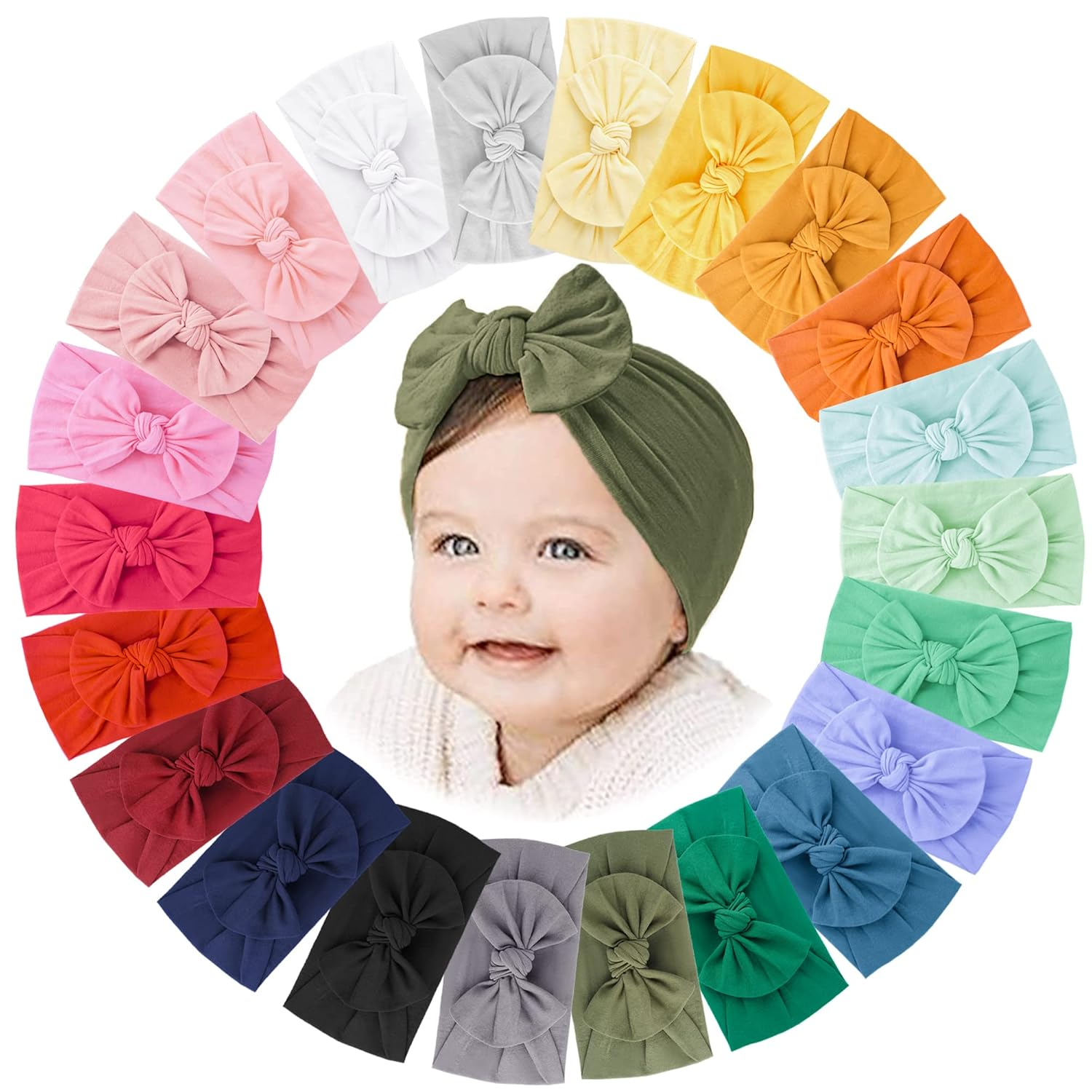 22 PCS Baby Headbands Soft Nylon Hairbands with Bows Girls Hair Accessorie