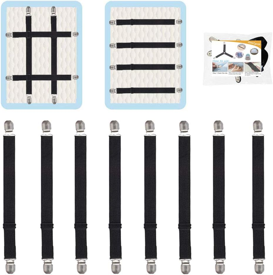 Sujetadores Elasticos Ajustables para Sabanas y Colchones Paquete 8 Pzas Negro