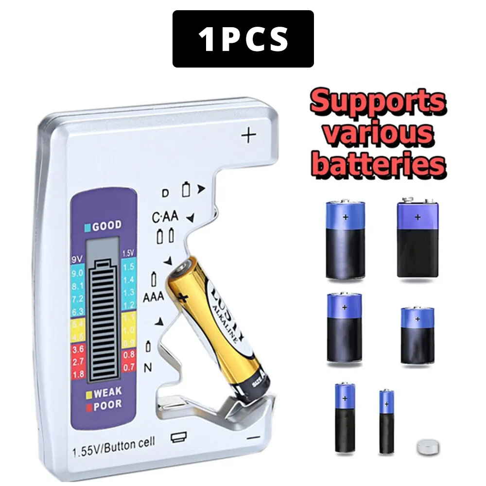 1Pcs Digital Battery Tester C D N AA AAA 9V 1.5V Button Cell Capacity Check Detector LCD Display Capacitance Diagnostic Tool