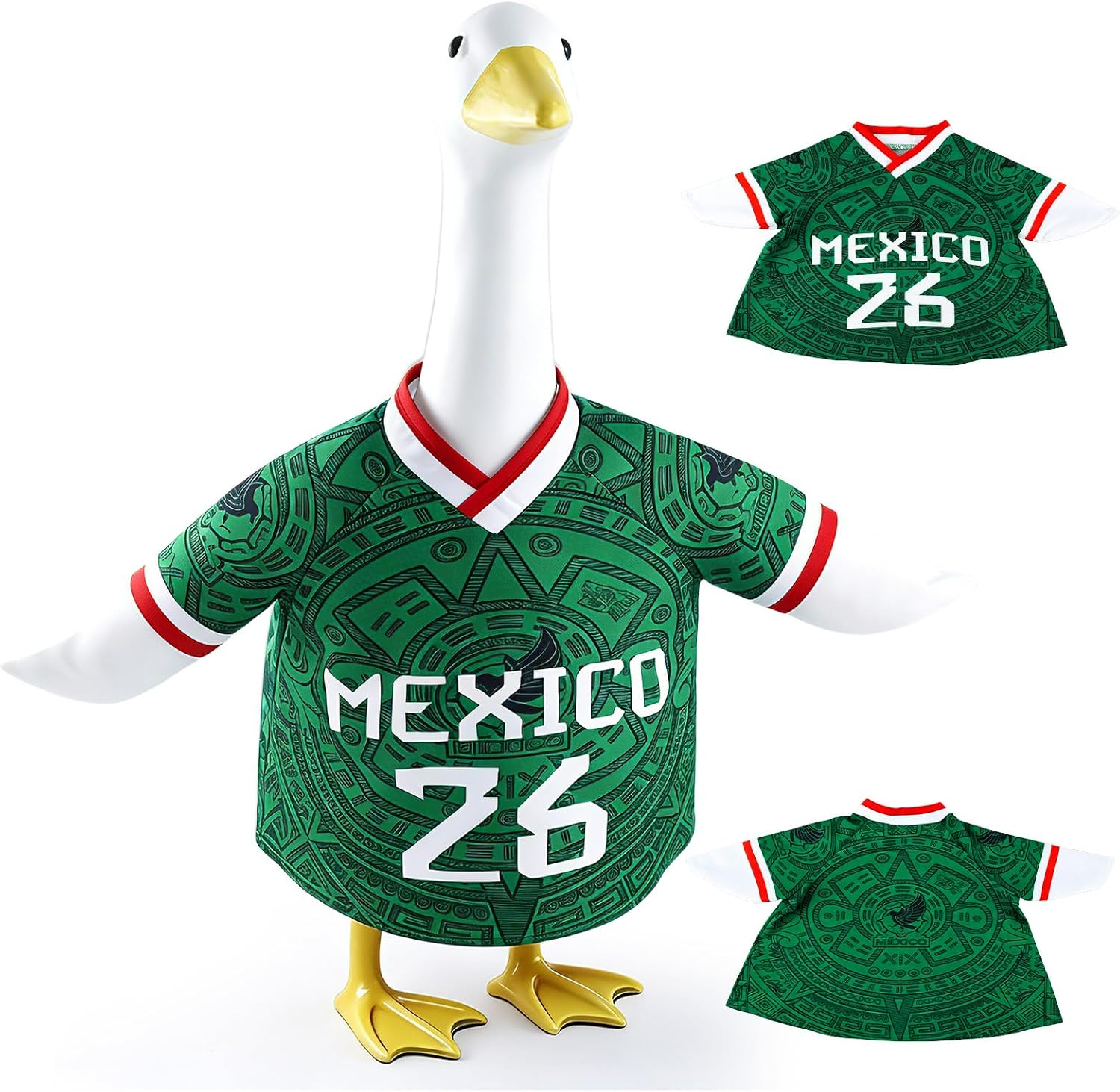 Porch Goose Outfit for Soccer, 23" Porch Goose Statue Clothes, Mexican Flag Jersey, Patriotic National Team Costume, Outdoor Lawn Patio Decor, Cultural Fiesta Sports Game Day Outside Decoration