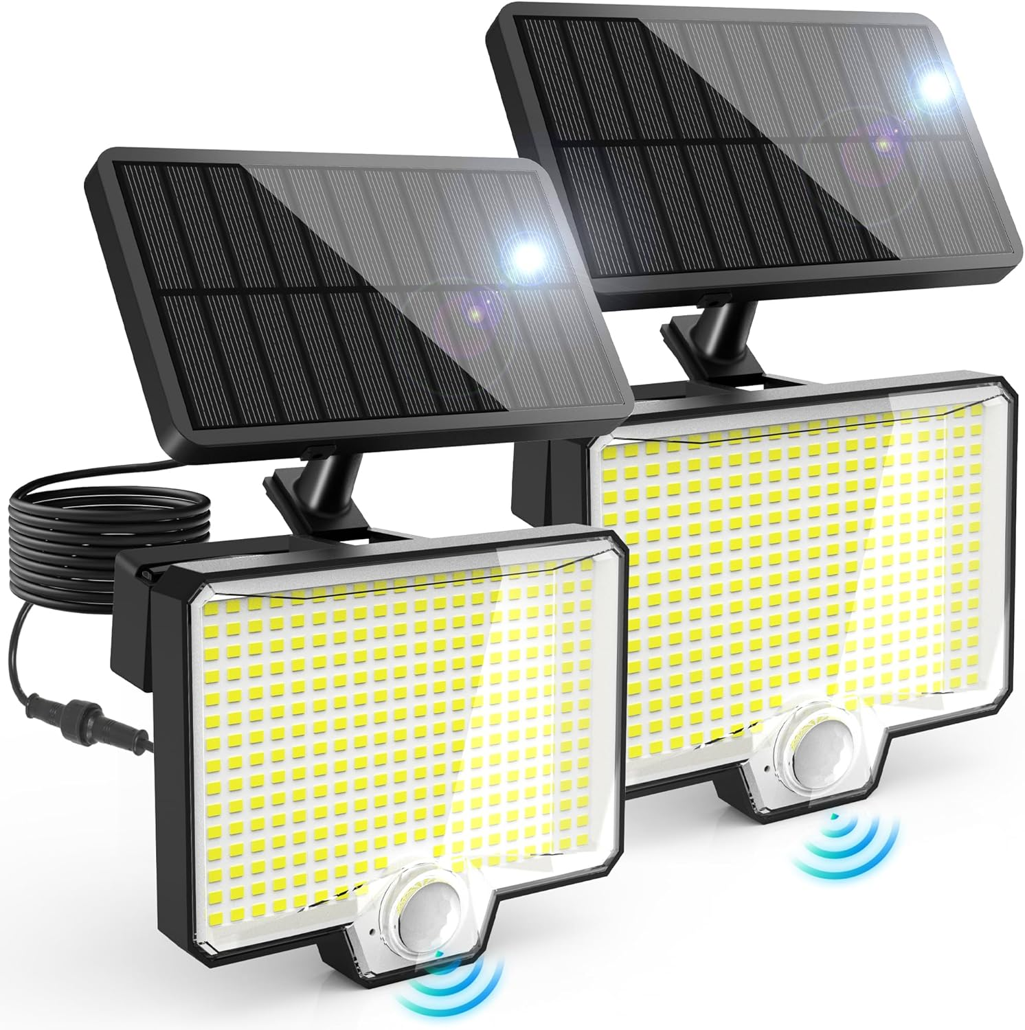 294 LED Solar Motion Sensor Outdoor Lights, Solar Flood Lights 2600LM, IP67 Waterproof Outside Solar Powered Security Lights for Porch Patio Yard Garage Fence Garden, 2 Pack Black