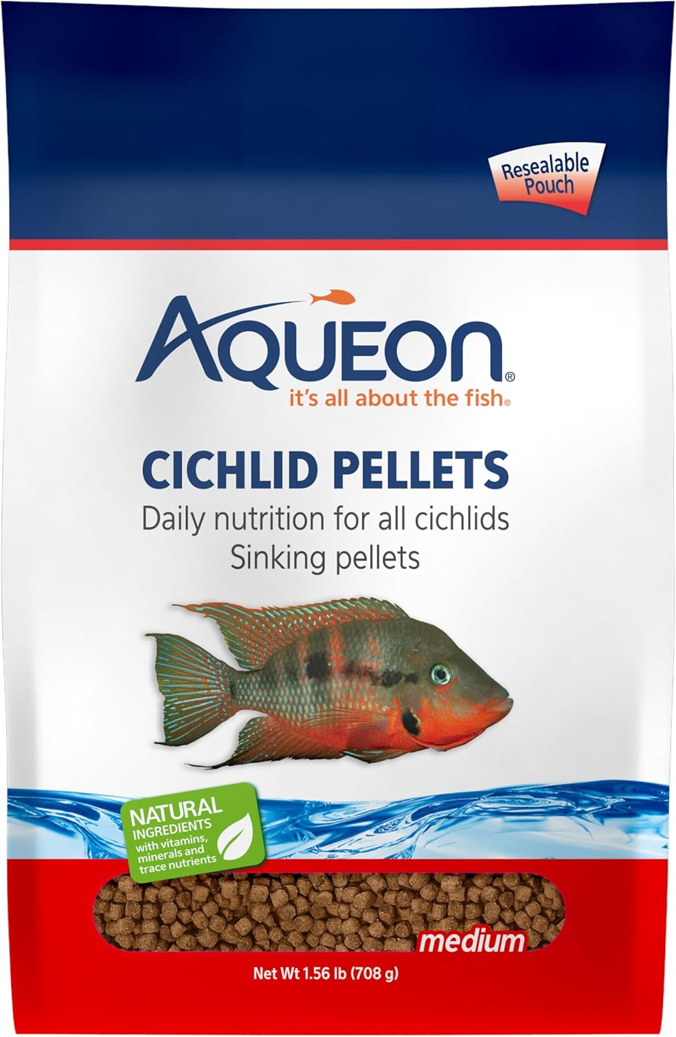 Aqueon Cichlid Slow Sinking Fish Food Pellets, Medium Size, 25 Ounce