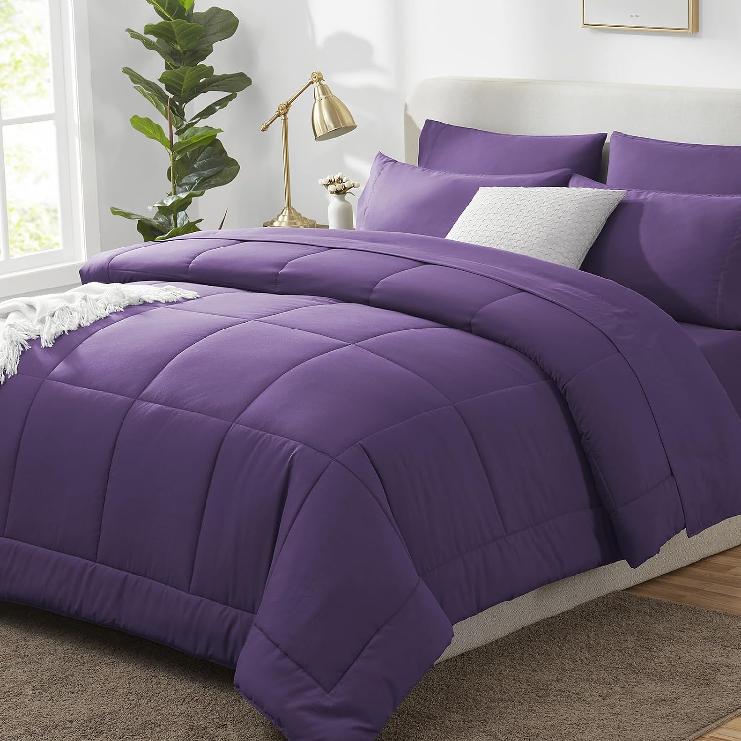 King Size Comforter Set Purple - 7 Pieces Bed in a Bag