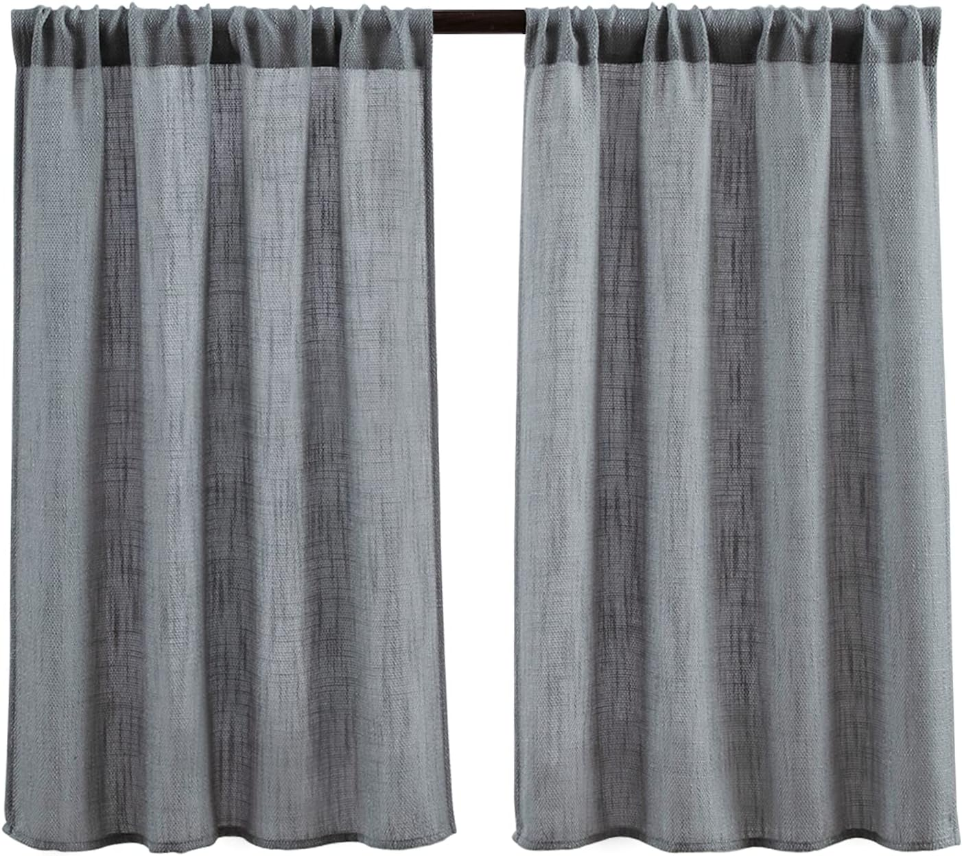 Soft Burlap Short Curtains Rustic Natural Rod Pocket Curtain Panels for Small Window 45 Inch Length Cafe Kitchen Curtains, 2 Panels, Grey