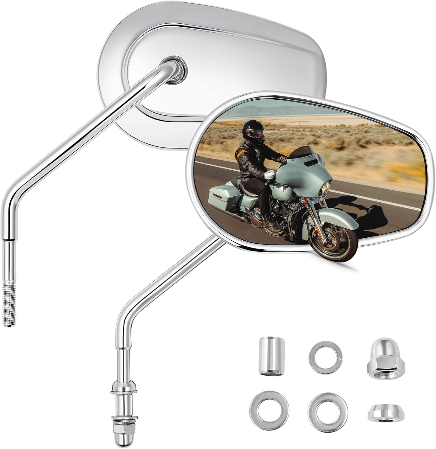 Motorcycle Rear View Mirrors M8 Chrome Motorcycle Mirrors 360 Degree Adjustment Side Mirror Compatible with Harley Sportster Touring Dyna Softail Road King Street Glide 1982-2023