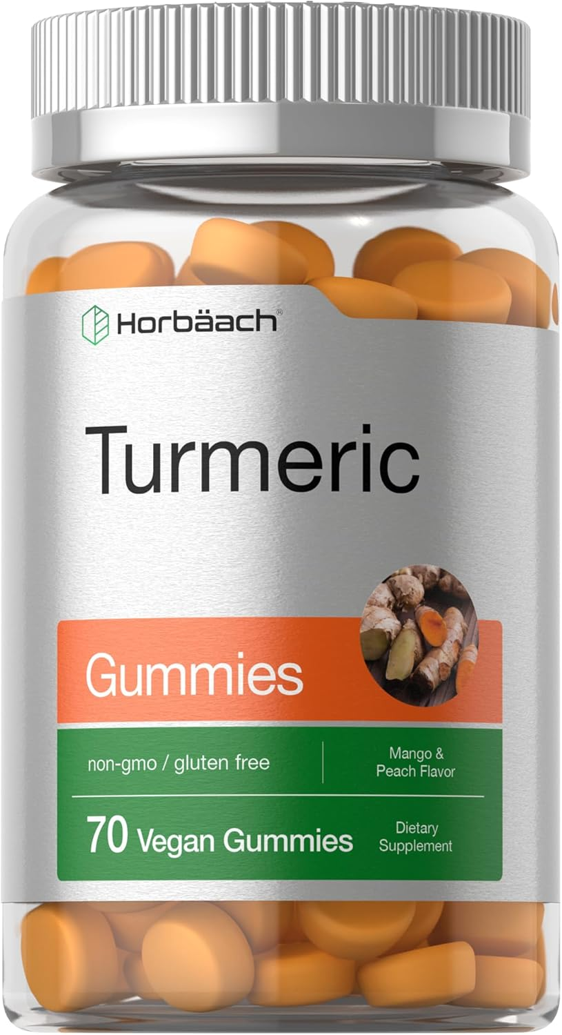 Turmeric Gummies | 70 Count | Mango & Peach Flavor | Turmeric Curcumin with Ginger | Vegan Non-Gmo & Gluten Free Supplement