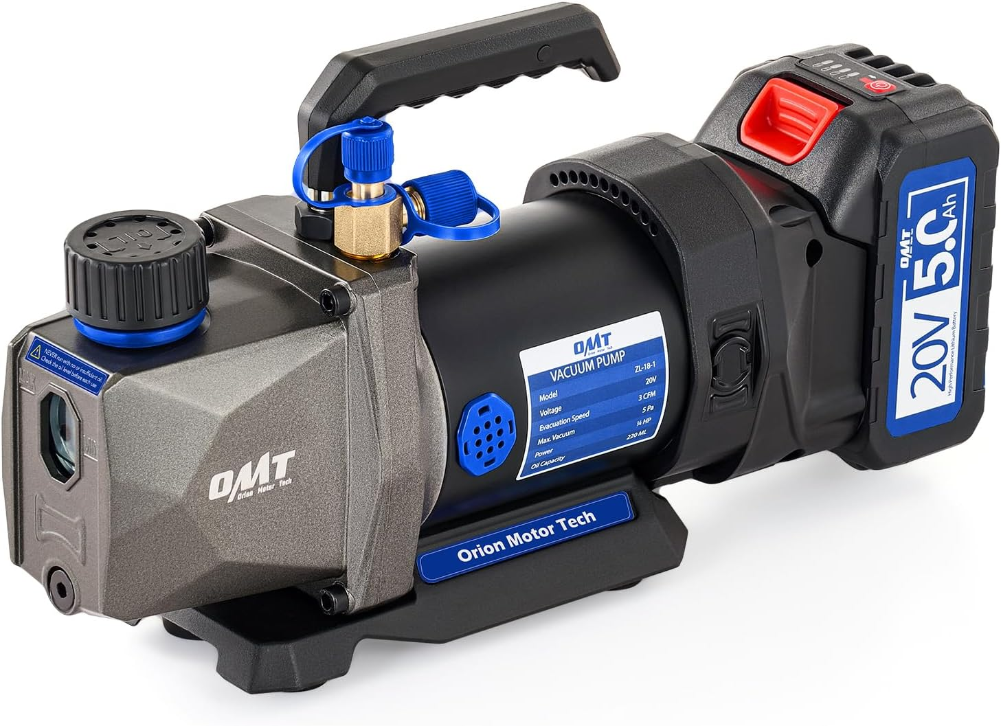 Cordless Lithium-Ion HVAC Vacuum Pump, 3 Cfm Vacuum Pump, Battery-Powered Auto AC Vacuum Pump for R134A R410A R1234Yf Systems, 1/4Hp Single Stage Vacuum Pump Automotive