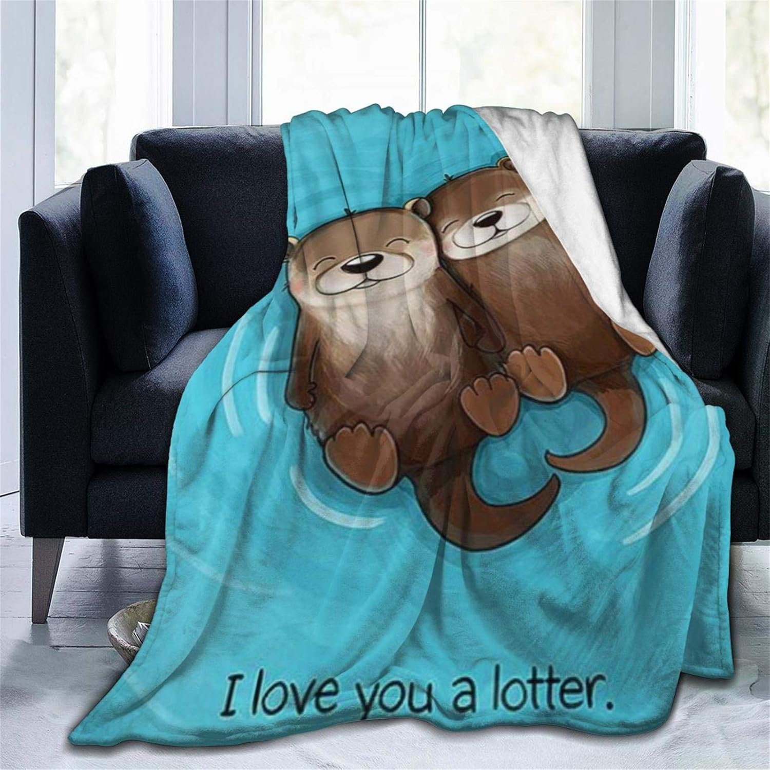 Otter Blanket Sea Otter Gifts for Women Men Kids Lightweight Lap Plush Air Conditioning Throw Blanket Soft Flannel Couch Throws Birthday Gifts Room Decor 60''X80'', Love You a Lotter,Blue