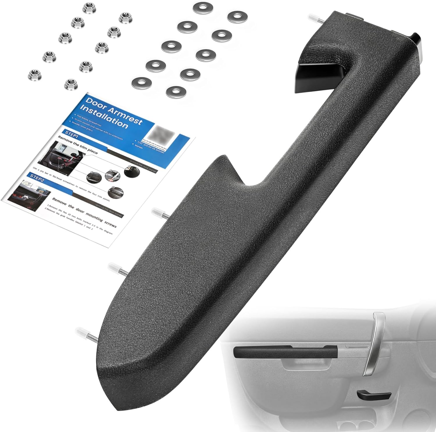 22818465 Front Left Driver Side Armrest,Door Panel Handle Compatible with 2010-2014 Chevy Silverado 1500 2500HD 3500HD,GMC Sierra 1500 2500 HD 3500 Hd,Release Handle Is below the Vertical Door Armrest