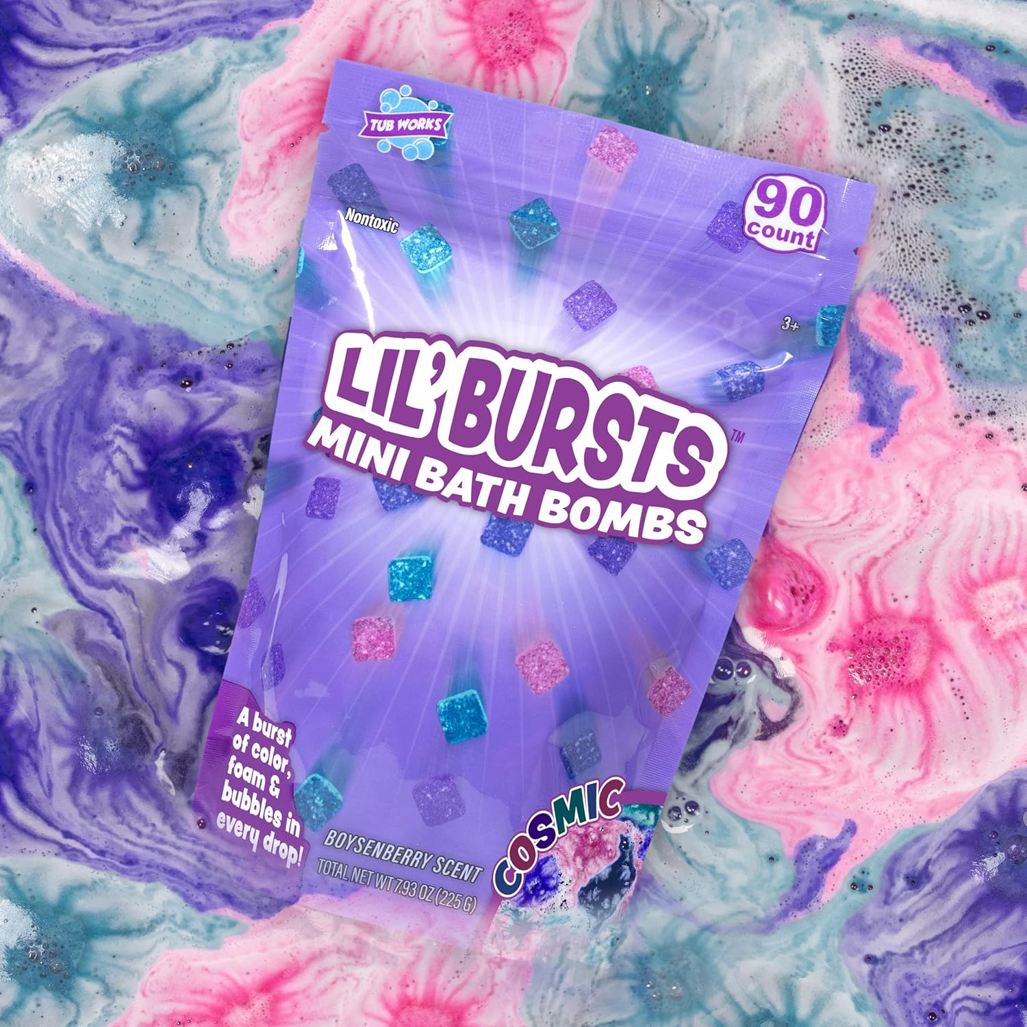 Lil' Bursts Mini Bath Bombs for Kids, 90 Count, Cosmic | Nontoxic | Tiny with a Burst of Color, Foam & Bubbles | Customize with Fun Colors | Create Bath Art