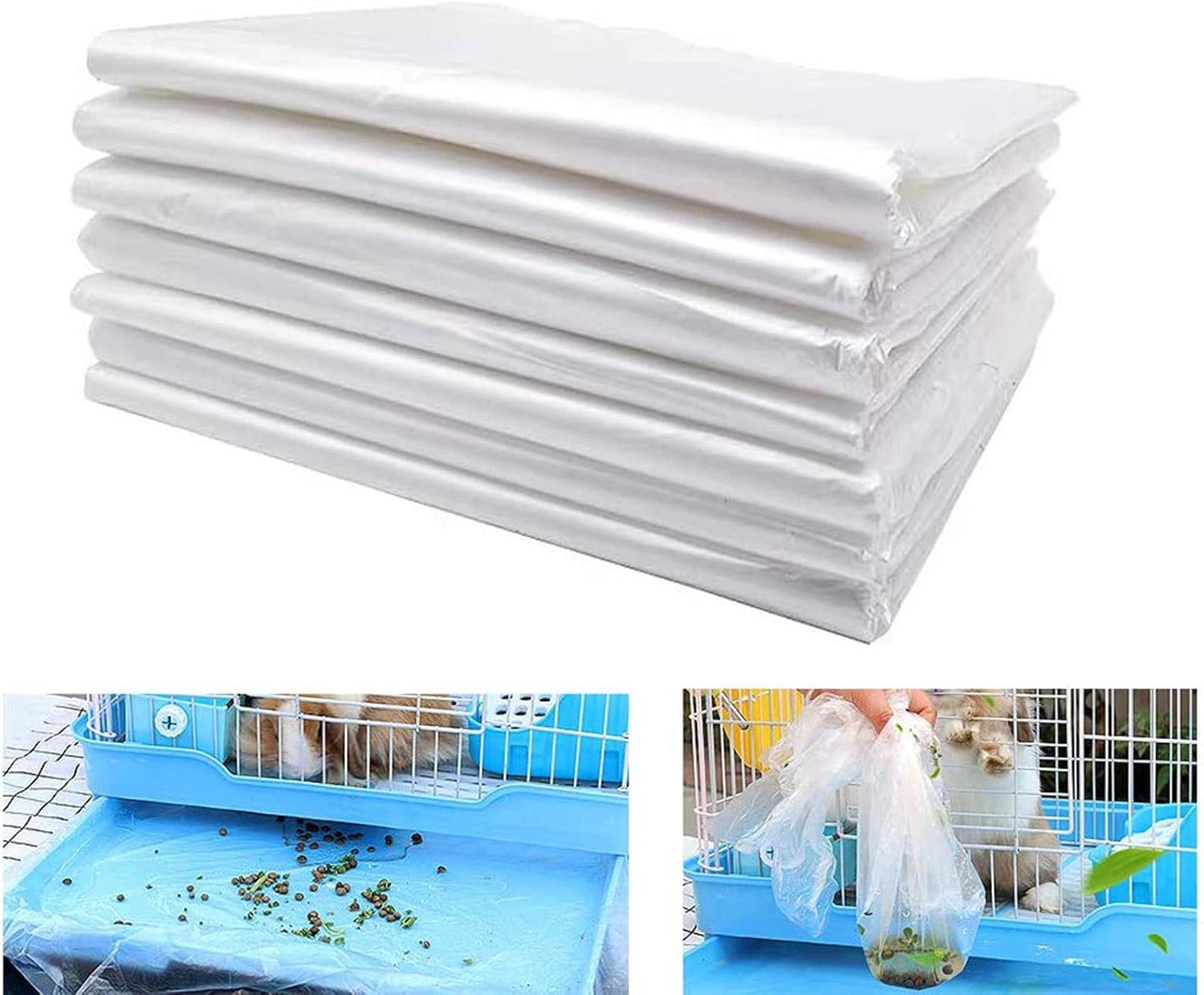 Kathson 100 Pcs Rabbit Cage Liners Disposable Large Plastic Mat Films for Bunny Guinea Pigs Chinchillas Rats Hamsters Hedgehogs and Other Small Animals 37