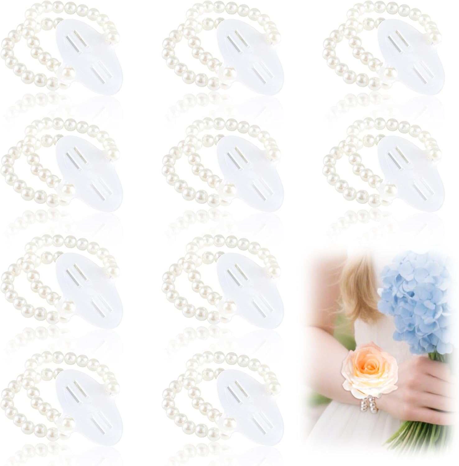 Corsage Wristlet Band Elastic Pearl Wrist Corsage Bracelets Bands for Women, Stretch Pearl DIY Handmade Prom Flower Supplies Accessories for Wedding Graduation Party