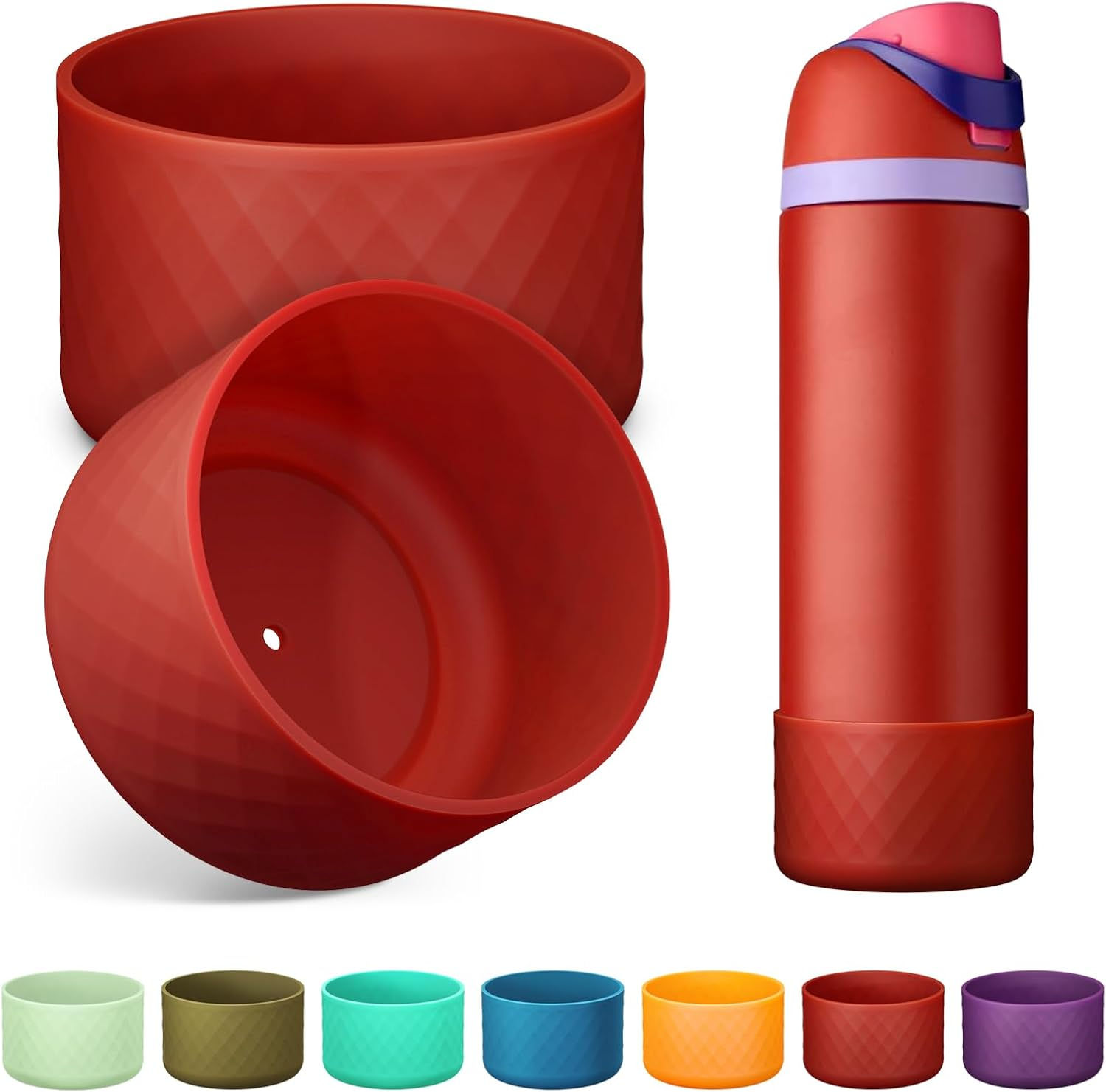 2PCS Silicone Water Bottle Boot for Owala 24 Oz Anti-Slip Protective Sleeve B...