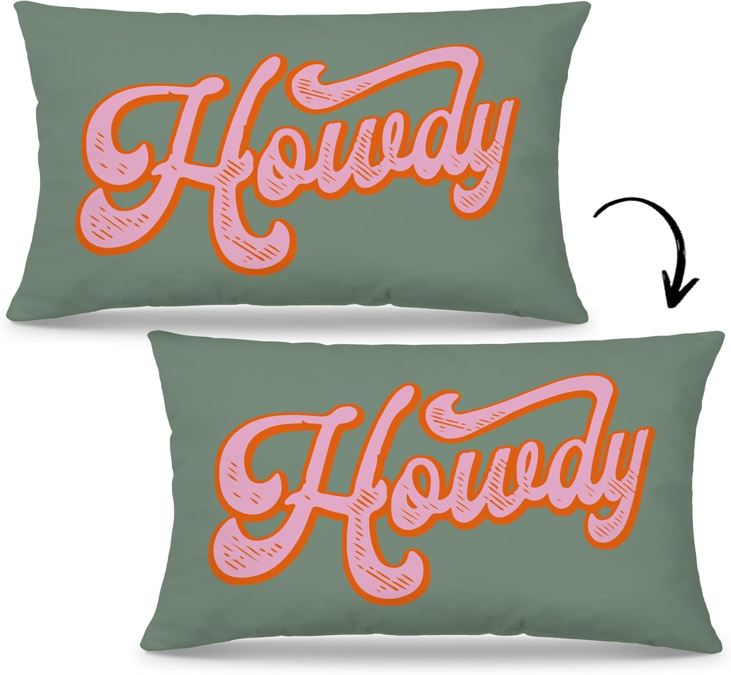 Preppy Funny Green Pink Howdy Throw Pillow Covers Couch Home Cushion Cover, Western Cowgirl Preppy Sofa Girls Room Bed Decorative Pillow 12 X 20 Pillowcase