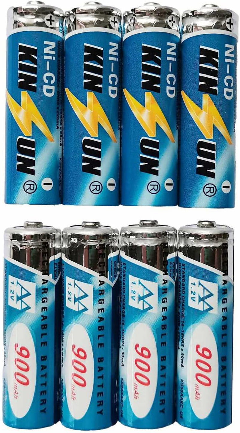 KINSUN 8-Pack Rechargeable Battery 1.2V Ni-Cd AA 900Mah for Outdoor Solar Garden Light Landscape Lights Path Lights