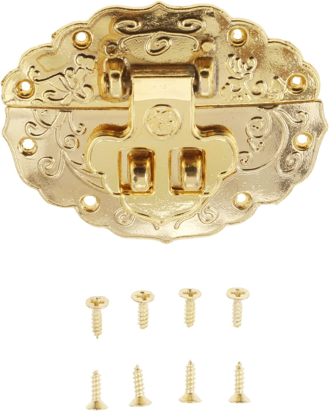 Oval Box Latch Clasp, Gold Padlock Hasp, Vintage Engraved Decorative Latch with Screws for Smaller Treasure Chest Jewelry Box Gift Wine Box Toolbox Wooden Case, 55X43Mm/2.17