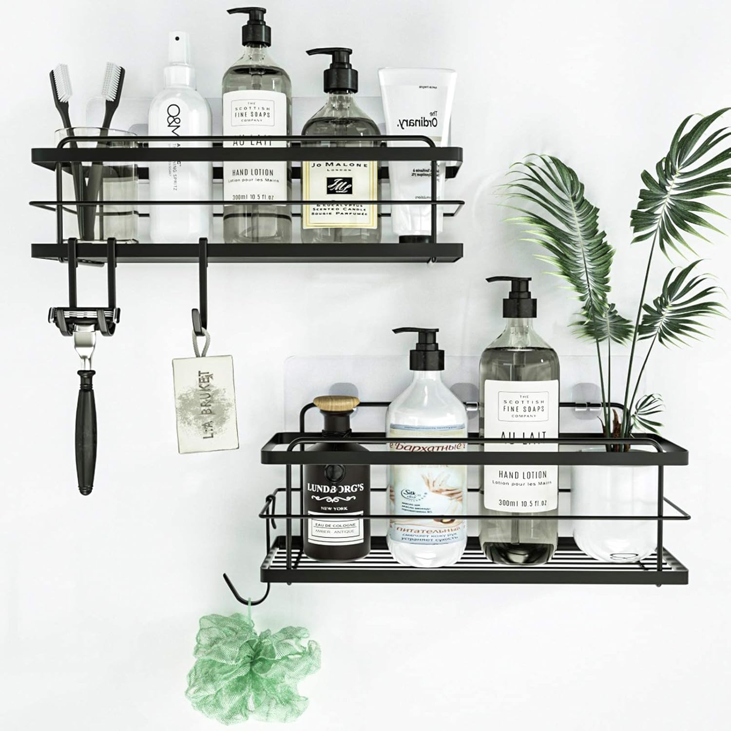 Shower Shelves 2 Pack Adhesive Caddy Large Capacity Stainless Steel Matte Black