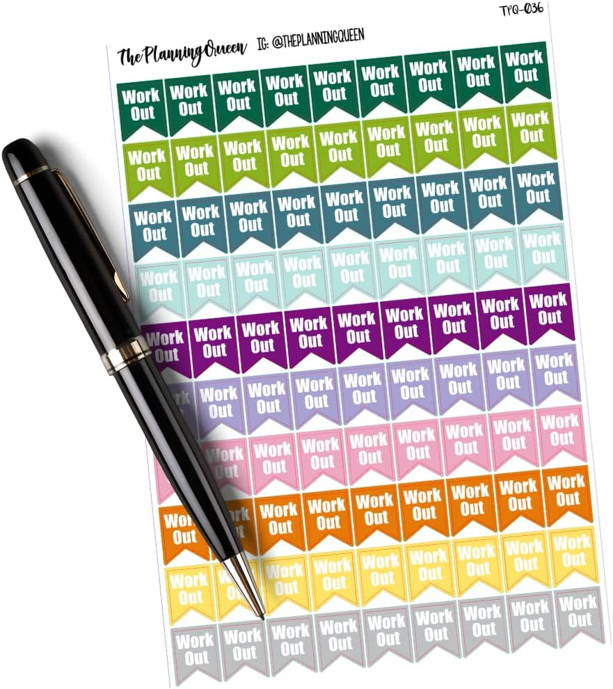 Work Out Planner Stickers, Health and Wellness Planner Stickers for Calendars and Journals, Fitness Flags, Gym Work Out Reminders, Fitness Tracking, 90 Stickers, Exercise Stickers