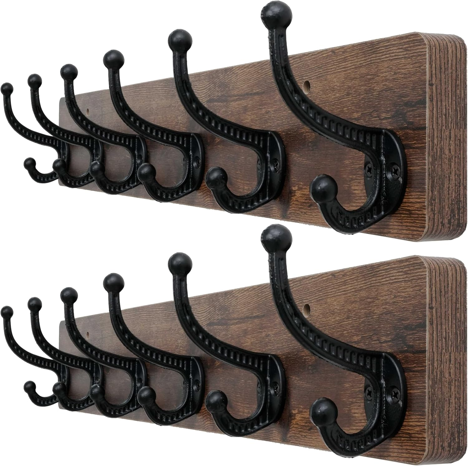 WEBI Rustic Coat Rack Wall Mount,24" Long 6 Cast Iron Coat Hooks Wall Mounted,Heavy Duty Wood Wall Coat Hanger Hooks for Hanging Coats,Jacket,Clothes,Backpack,Farmhouse,Rustic Brown,2 Packs