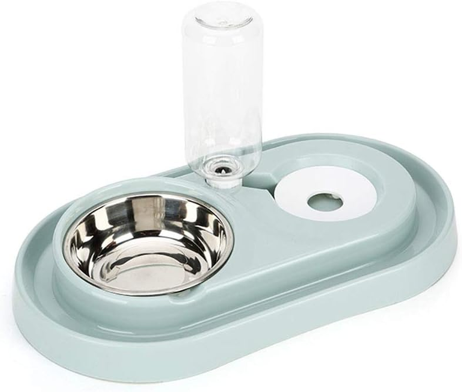 Double Dog Cat Bowls Water and Food Bowl Set,Detachable Stainless Steel Bowl Automatic Water Dispenser Bottle Pet Feeder for Small or Medium Size Dogs Cats Puppy Kitten Rabbit