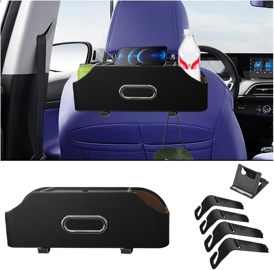 Car Seat Back Organizer with Cup Holder and Tissue Box Headrest Hanging Storage