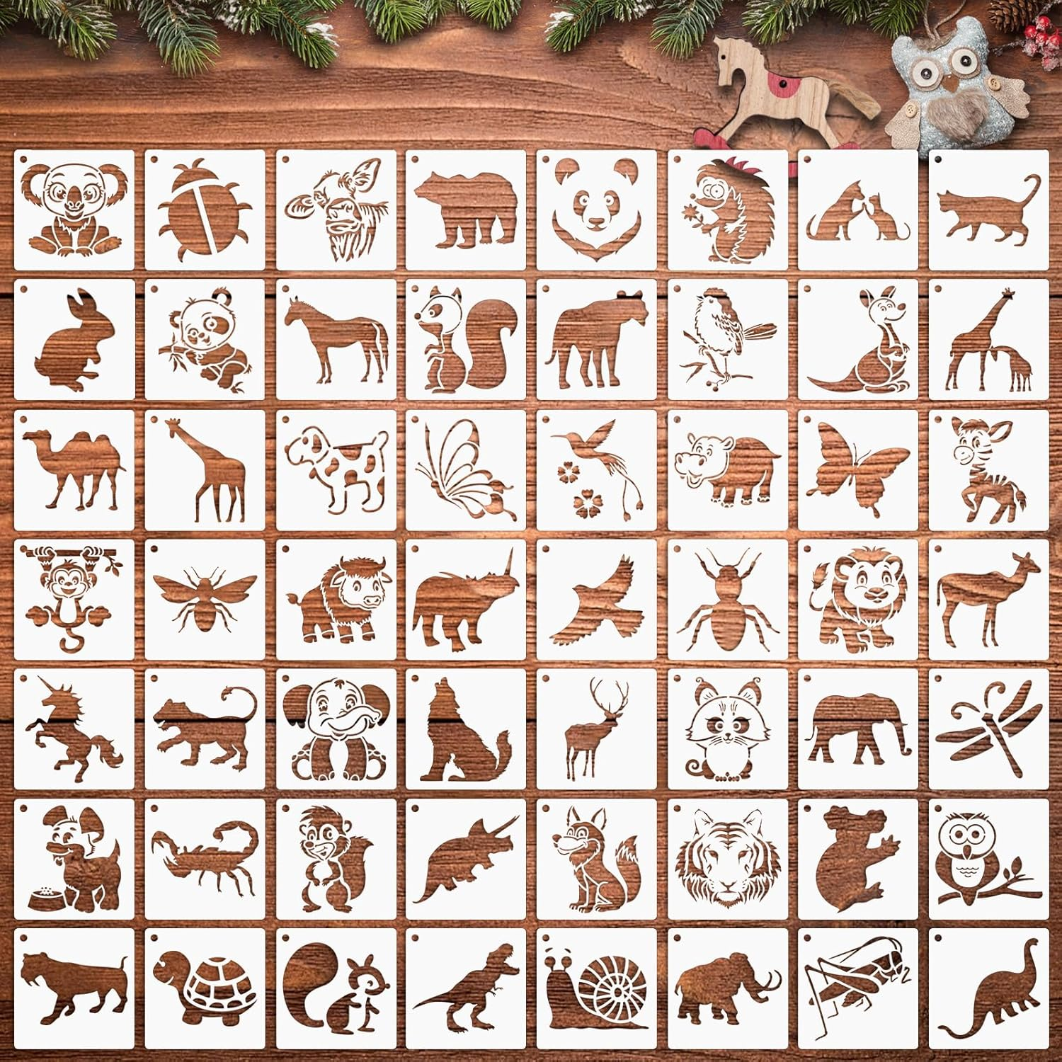 56 Pieces Animal Stencils for Painting, 3 Inch Reusable Cute Animal Stencils for Drawing on Wood Rocks Canvas Fabric DIY Craft Card Glass Pottery