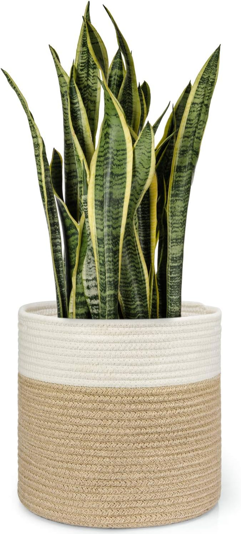 Dahey Jute Spliced Cotton Rope Plant Basket Modern Woven Storage Basket for 10.5