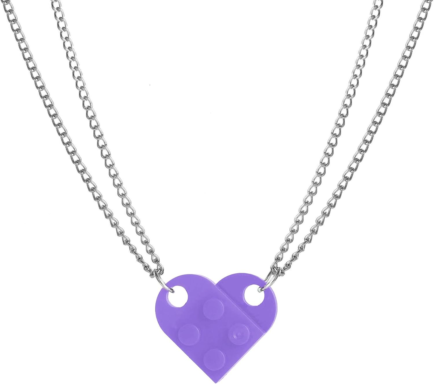 Heart Shaped Brick Necklace for Couples Friends Besties, 2 Pcs Heart Shaped Brick Pendant Necklace for Women Men Memorial Jewelry