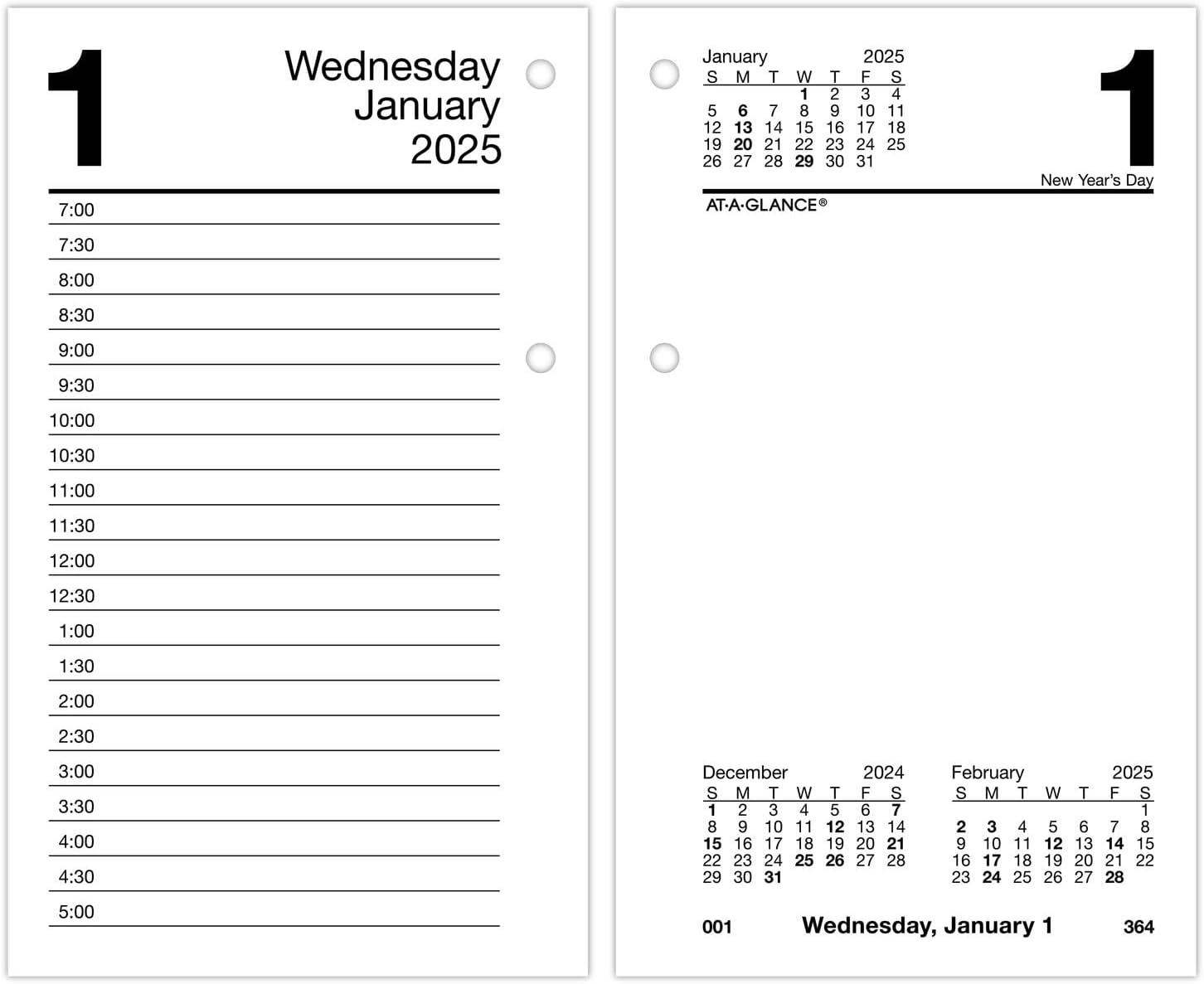 AT-A-GLANCE 2025 Desk Calendar Refill, Daily, 3-1/2