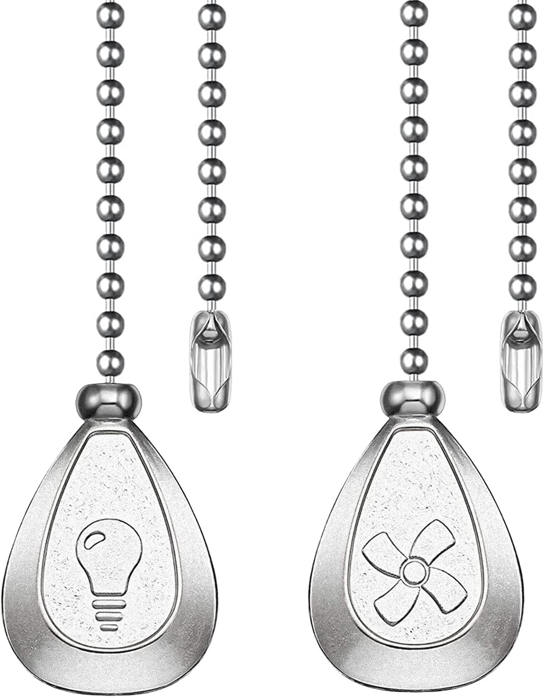 Silver Ceiling Fan Pull Chain, 2Pcs 12 Inches Decorative Fan Pull Chain Ornaments Extension, 3Mm Diameter Beaded Ball Fan Pull Chain Extender with Connector (Silver)