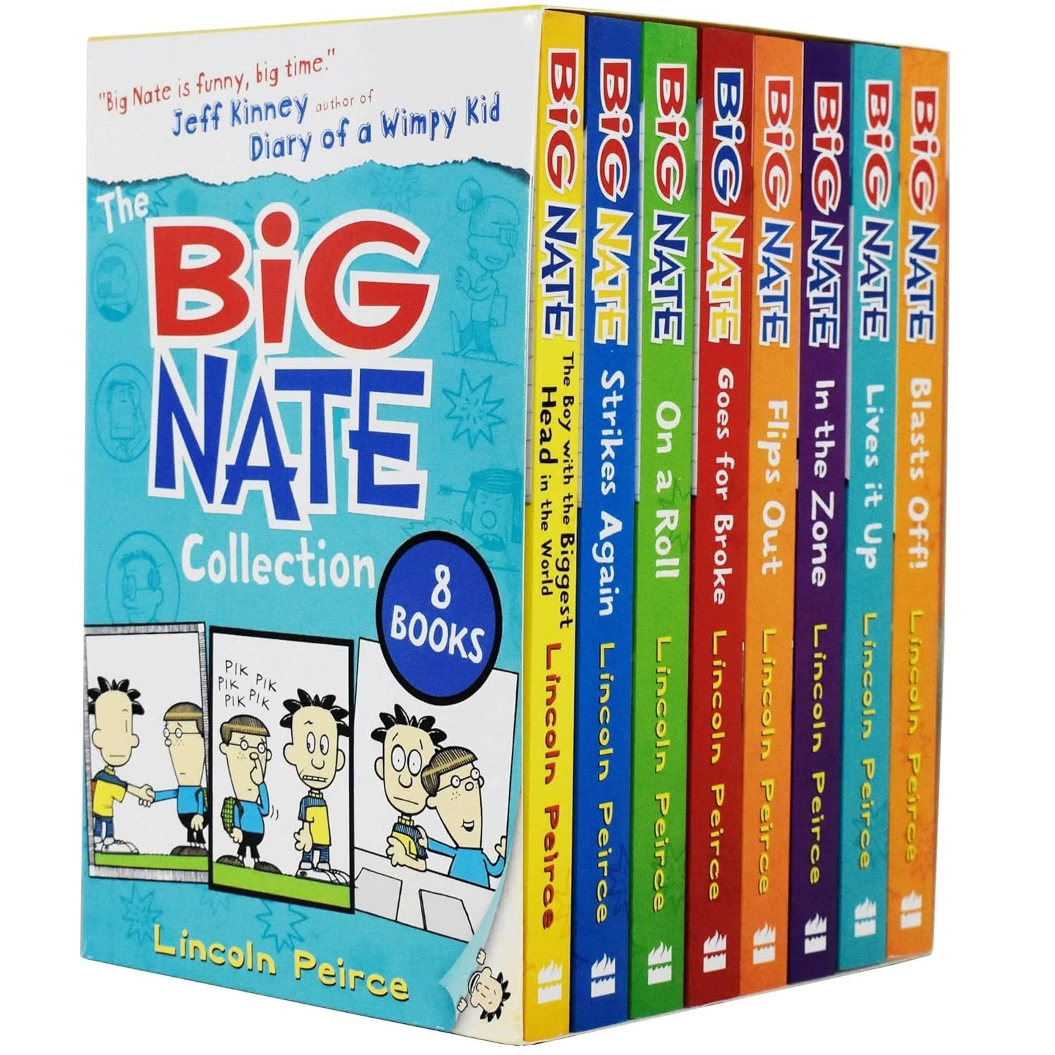The Big Nate Collection Series 8 Books Box Set by Lincoln Peirce (Boy with the Biggest Head in the World, Strikes Again, on a Roll, Goes for Broke, Flips Out, in the Zone, Lives It up & Blasts Off)