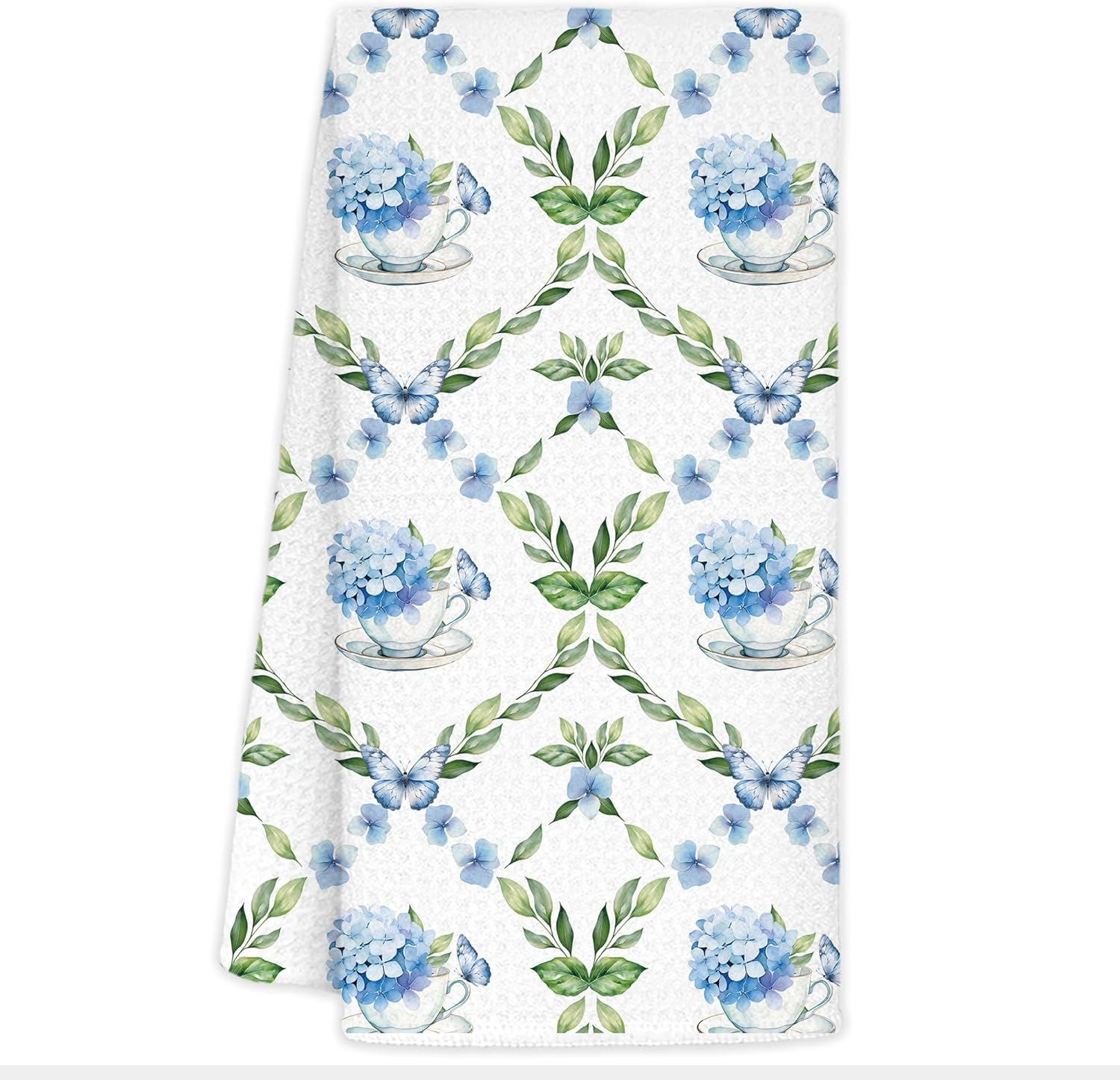 Blue Hydrangea Chinoiserie Floral Butterfly Tea Hand Dish Towels for Kitchen Bathroom, Chinoiserie Hydrangea Decor, Blue Hydrangeas Gifts, Coffee Towels for Coffee Bar Kitchen Bathroom, 16x24
