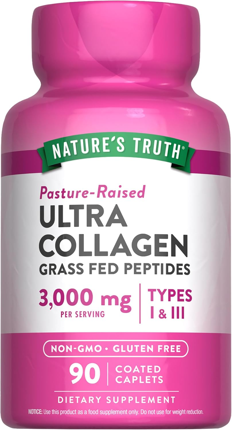 Collagen Peptides | 90 Caplets | Type 1 and 3 with Vitamin C | Grass Fed, Non-Gmo & Gluten Free Supplement