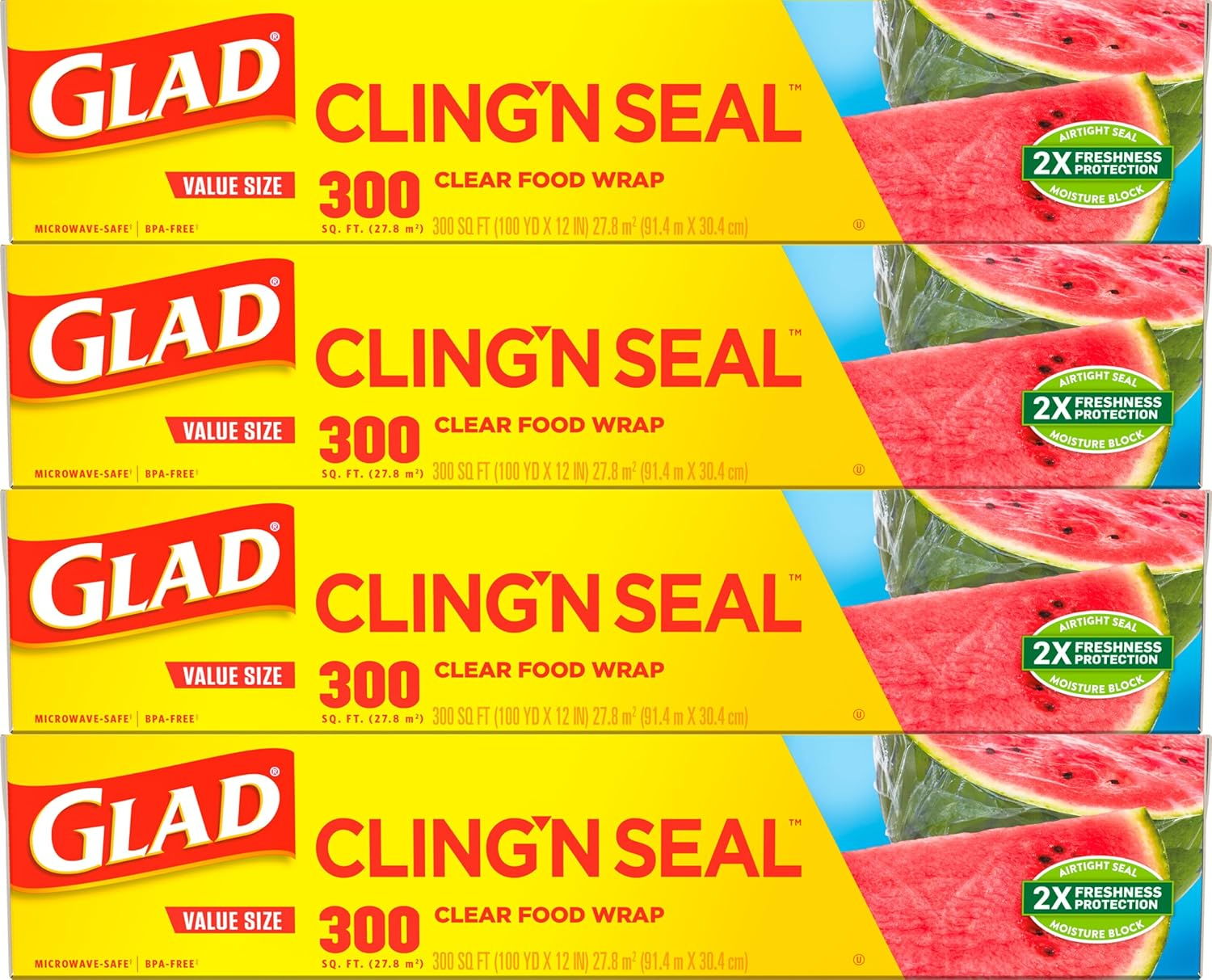 Cling N Seal Plastic Wrap for Food, Airtight Seal, 300 Square Foot Roll (Pack of 4)