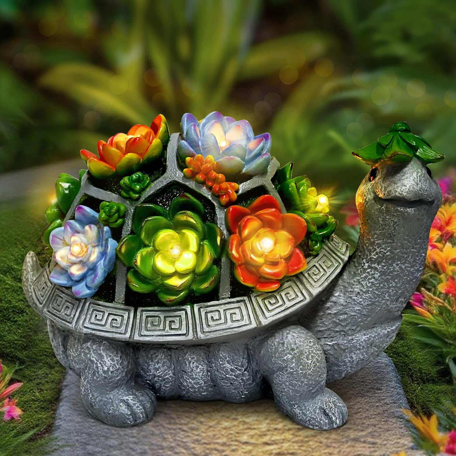 11.1 Inch Large Solar Garden Decor Turtle Statues Lights, Outdoor Figurine Decorations Ornament Lamps for outside Yard, Lawn, Patio, Porch, Balcony, Unique Birthday Gifts for Mom Women Grandma(Gray)